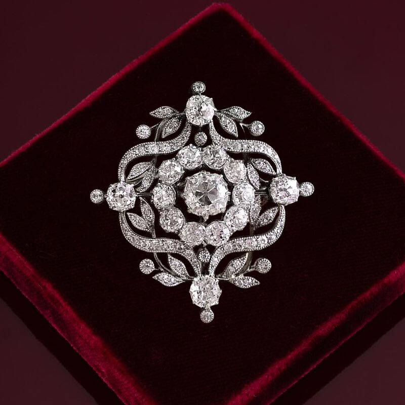 Elegant Antique White Sapphire Round Cut Brooch