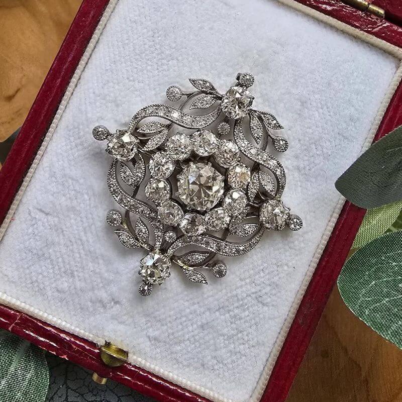 Elegant Antique White Sapphire Round Cut Brooch
