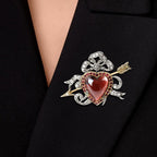 Two Tone Halo Heart Cabochon Cut Garnet & Ruby & White Sapphire Brooch