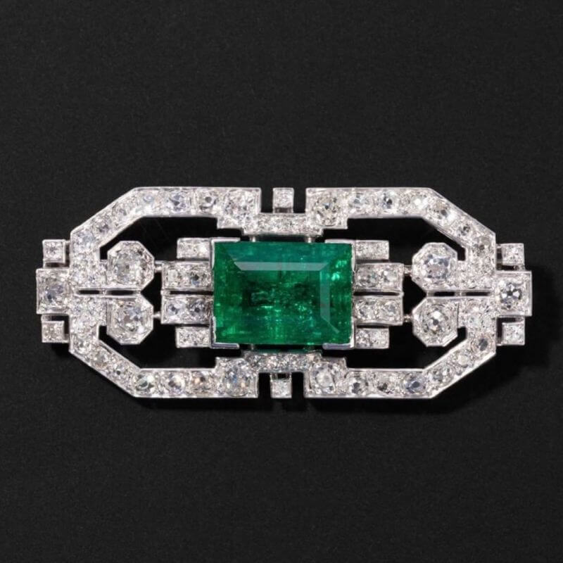Vintage Emerald & White Sapphire Emerald Cut Brooch