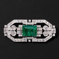 Vintage Emerald & White Sapphire Emerald Cut Brooch