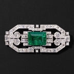 Vintage Emerald & White Sapphire Emerald Cut Brooch