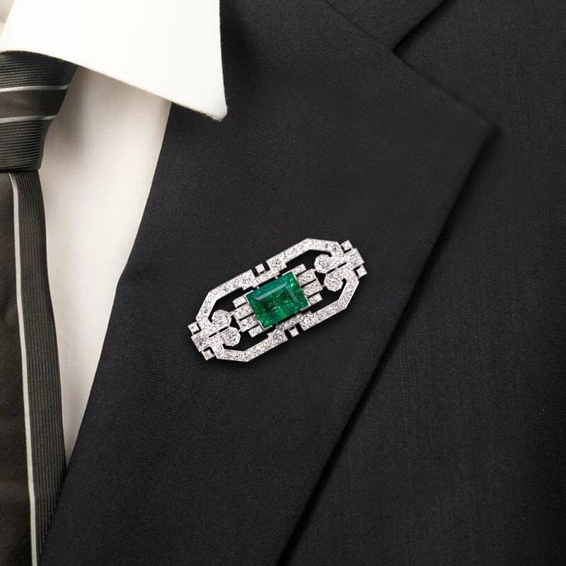 Vintage Emerald & White Sapphire Emerald Cut Brooch