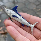 Swordfish Pave Setting Round Cut White Sapphire Brooch