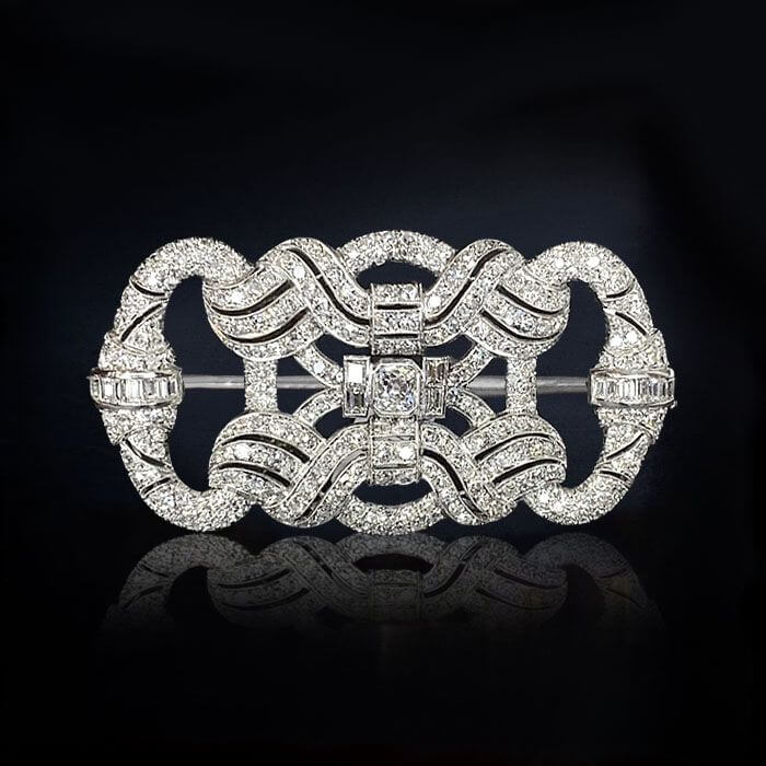 Art Deco Pave Setting White Sapphire Asscher & Round Cut Brooch