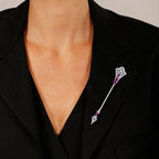 Unique Ruby & White Sapphire Baguette & Round Cut Arrow Design Brooch
