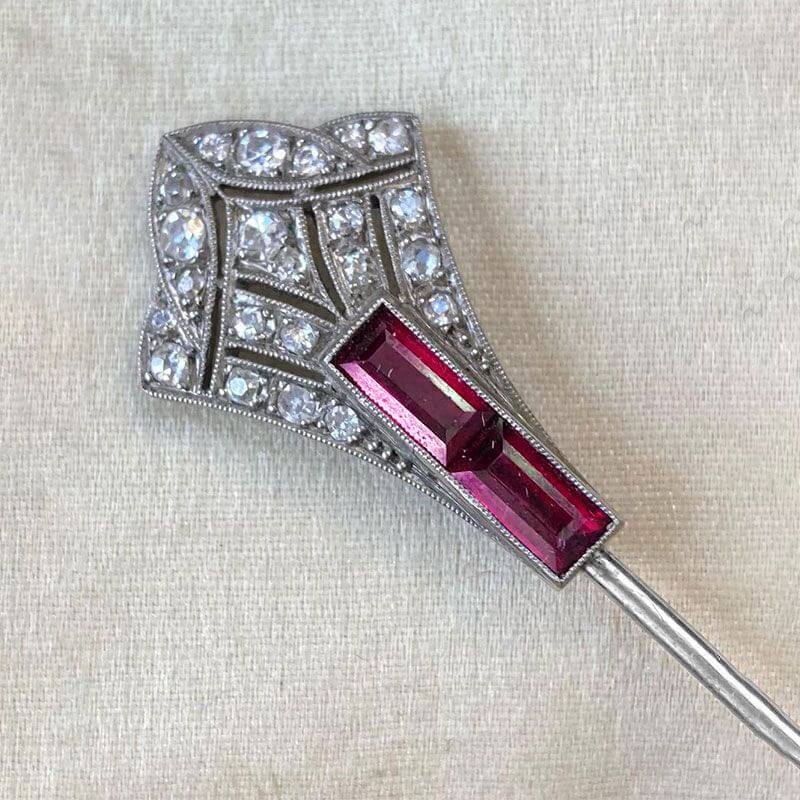 Unique Ruby & White Sapphire Baguette & Round Cut Arrow Design Brooch