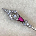 Unique Ruby & White Sapphire Baguette & Round Cut Arrow Design Brooch