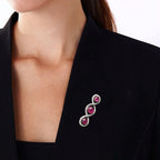 Art Deco Two Tone Round Cut Cabochon Pink Sapphire Brooch