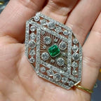 Halo Asscher & Round Cut Emerald & White Sapphire Art Deco Brooch