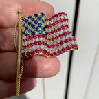 Golden Round Cut Blue & Ruby Sapphire American Flag Brooch