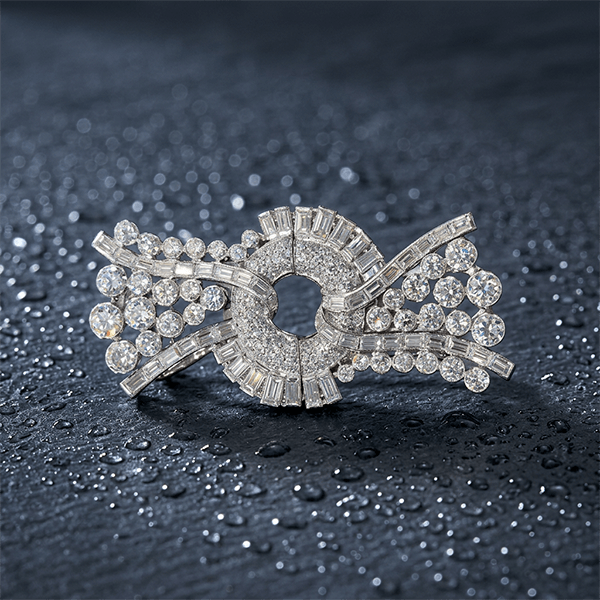 Luxury Jewelry Knot Design Round & Baguette Cut White Sapphire Pin Brooch