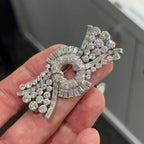 Art Deco Bow Round Cut White Sapphire Brooch