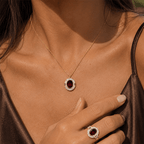 Luxury Jewelry Golden Bezel Oval Cut Garnet Sapphire Engagement Ring & Pendant Necklace Jewelry Sets