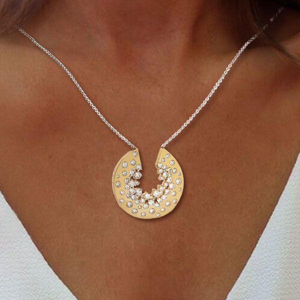 Two Tone Round Cut White Sapphire Pendant Wedding Necklace For Women Belovegrace