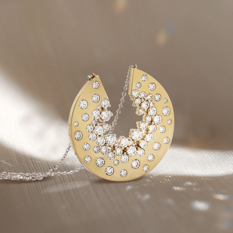 Two Tone Round Cut White Sapphire Pendant Wedding Necklace For Women Belovegrace