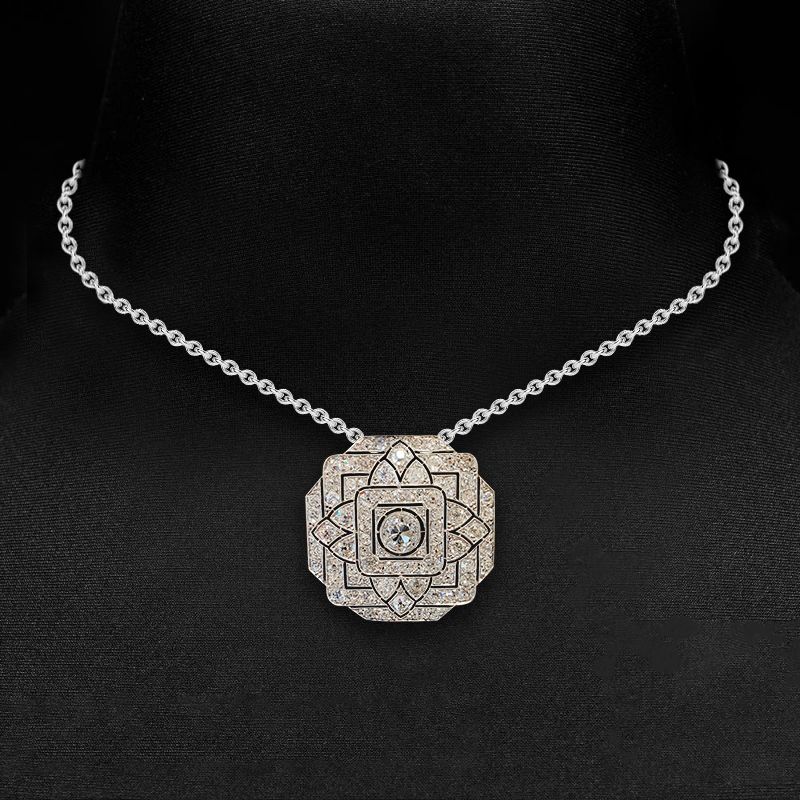 Art Deco Round Cut White Sapphire Silver Pendant Necklace For Women Belovegrace