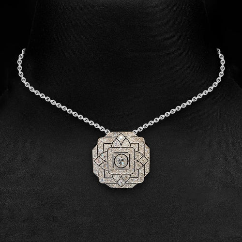 Art Deco Round Cut White Sapphire Silver Pendant Necklace For Women Belovegrace