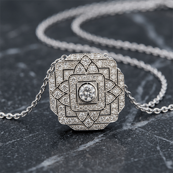 Art Deco Round Cut White Sapphire Pendant Necklace For Women