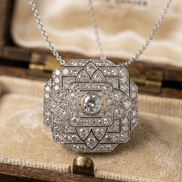 Art Deco Round Cut White Sapphire Pendant Necklace For Women