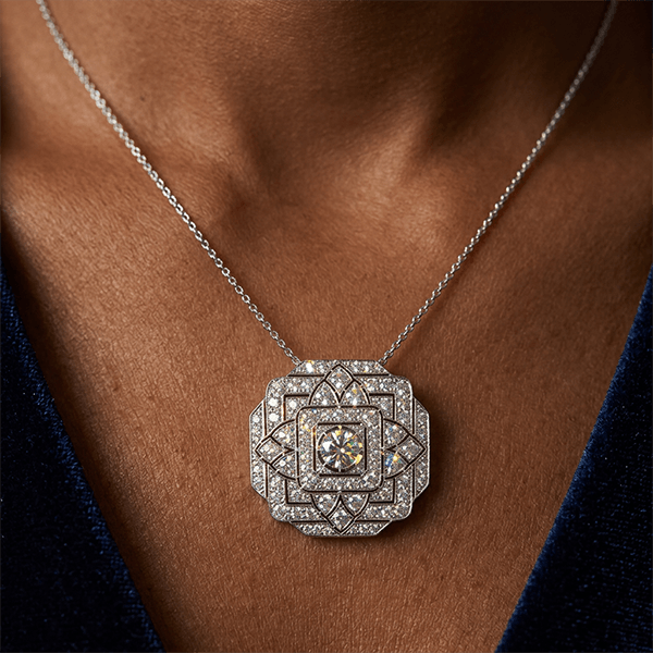 Art Deco Round Cut White Sapphire Pendant Necklace For Women