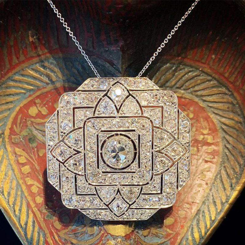 Art Deco Round Cut White Sapphire Silver Pendant Necklace For Women Belovegrace