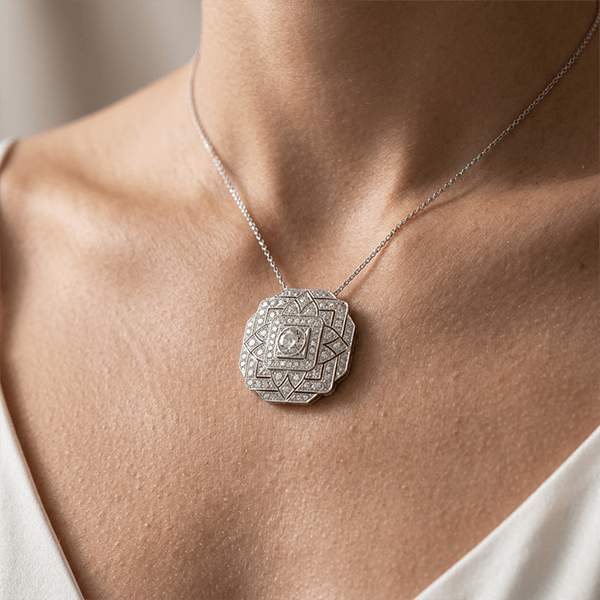 Art Deco Round Cut White Sapphire Pendant Necklace For Women