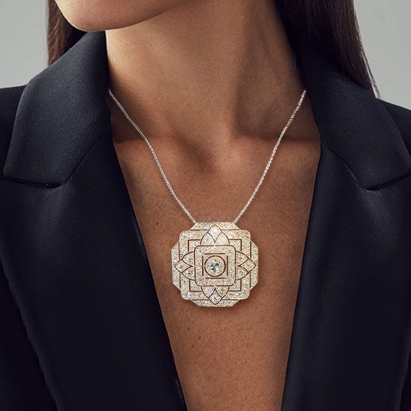 Art Deco Round Cut White Sapphire Silver Pendant Necklace For Women Belovegrace