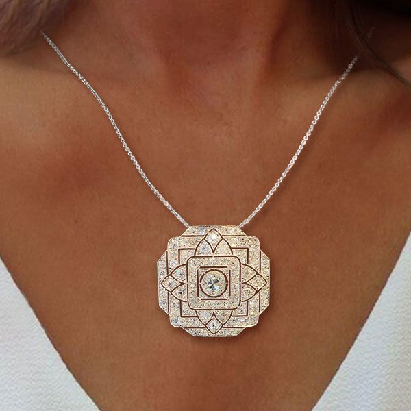 Art Deco Round Cut White Sapphire Silver Pendant Necklace For Women Belovegrace