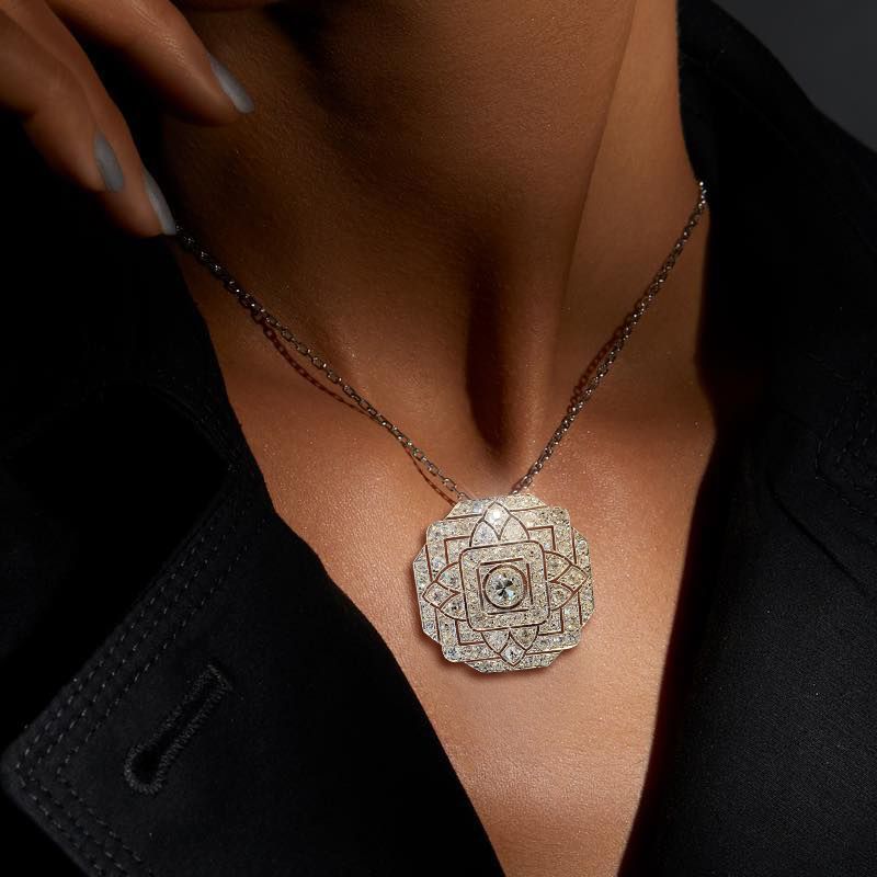 Art Deco Round Cut White Sapphire Silver Pendant Necklace For Women Belovegrace