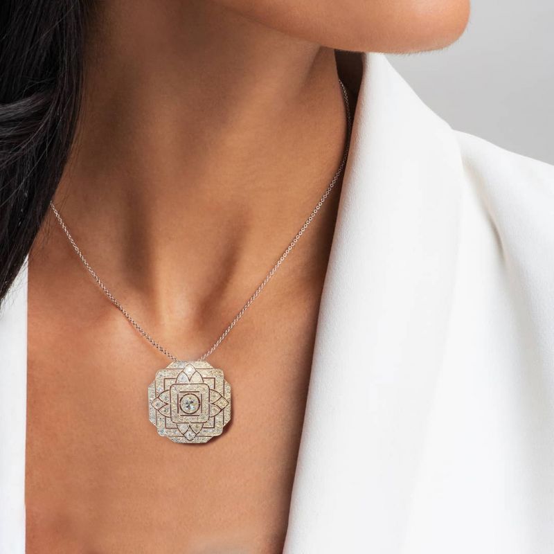 Art Deco Round Cut White Sapphire Silver Pendant Necklace For Women Belovegrace
