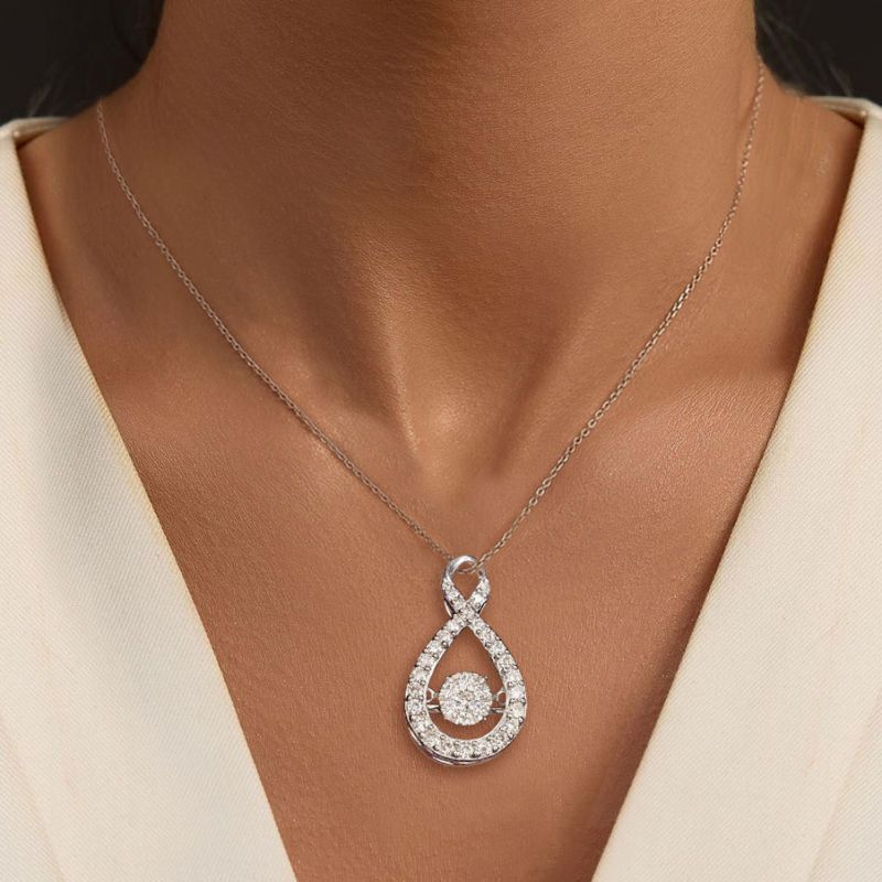 Created White Sapphire Round Cut Pendant Necklace For Women Belovegrace