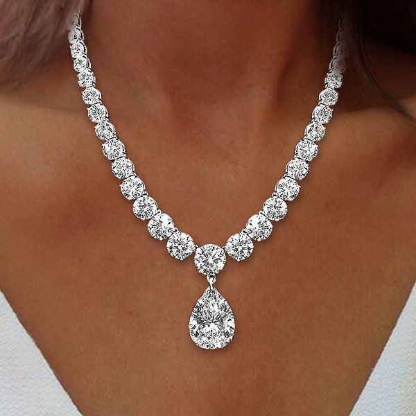 Classic Pear & Round Cut White Sapphire Pendant Necklace For Women Belovegrace