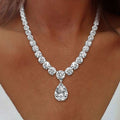 Classic Pear & Round Cut White Sapphire Pendant Necklace For Women Belovegrace