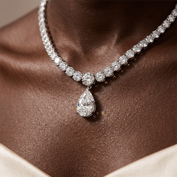 Classic Pear & Round Cut White Sapphire Pendant Necklace For Women