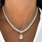 Classic Pear & Round Cut White Sapphire Pendant Necklace For Women Belovegrace