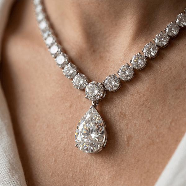 Classic Pear & Round Cut White Sapphire Pendant Necklace For Women