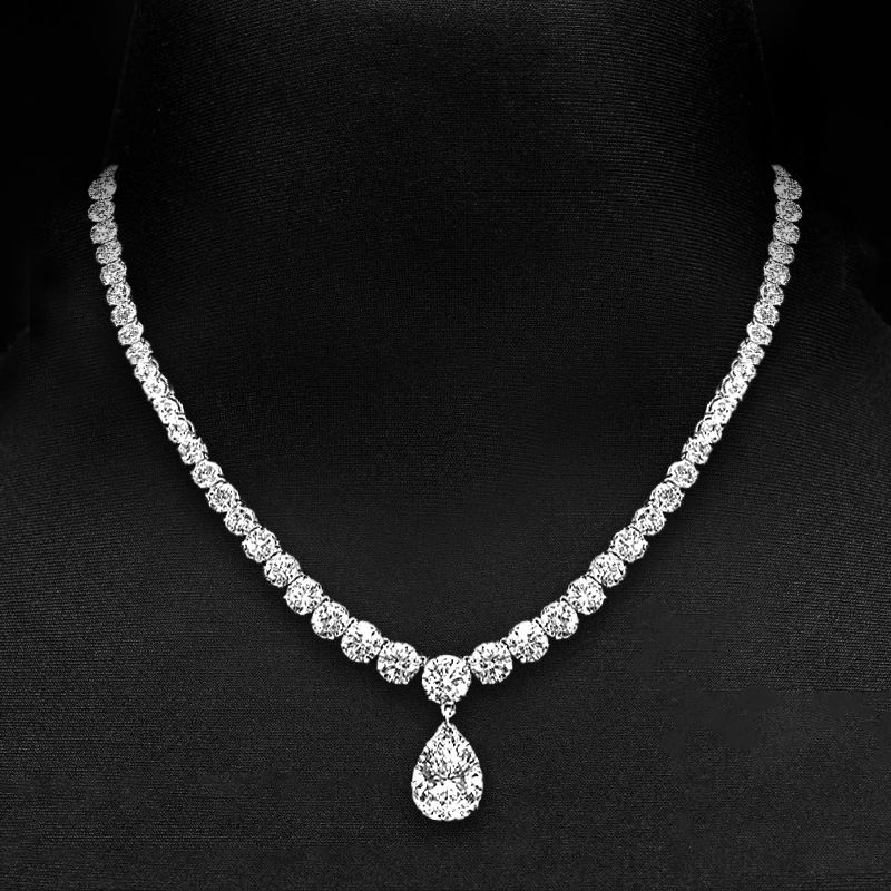 Classic Pear & Round Cut White Sapphire Pendant Necklace For Women Belovegrace