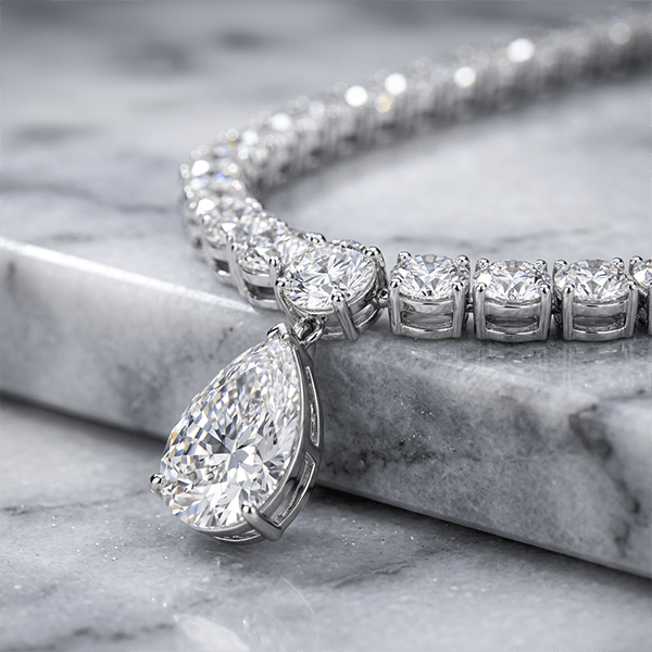 Classic Pear & Round Cut White Sapphire Pendant Necklace For Women