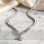 Classic Pear & Round Cut White Sapphire Pendant Necklace For Women