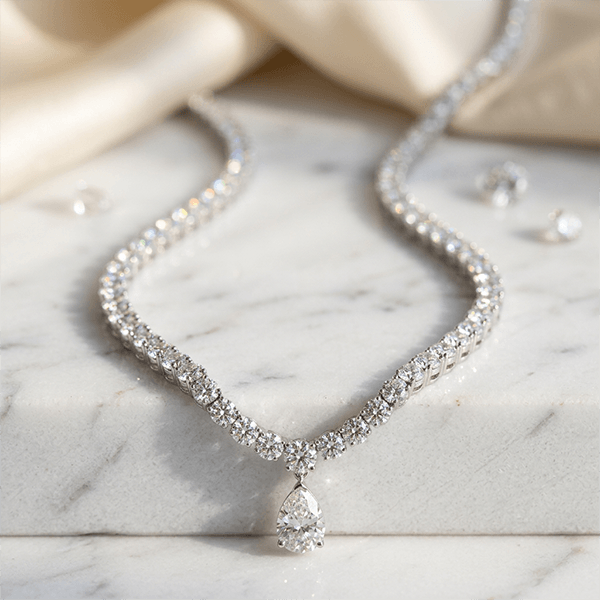 Classic Pear & Round Cut White Sapphire Pendant Necklace For Women