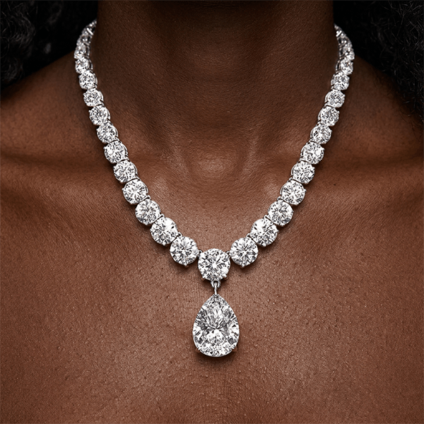 Classic Pear & Round Cut White Sapphire Pendant Necklace For Women