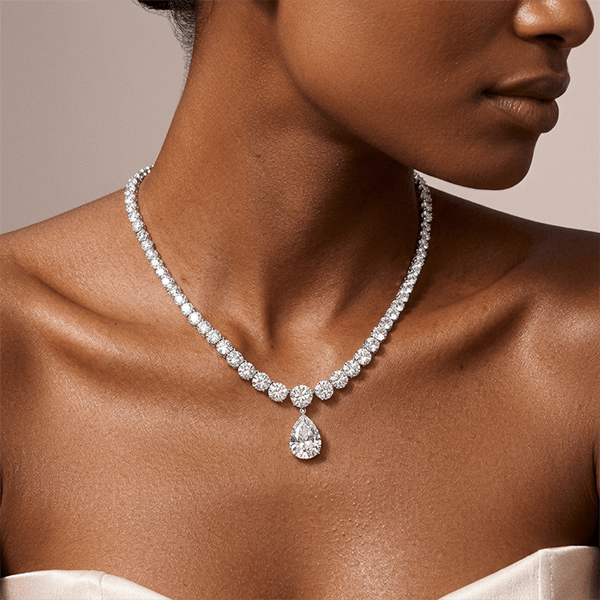 Classic Pear & Round Cut White Sapphire Pendant Necklace For Women