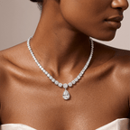 Classic Pear & Round Cut White Sapphire Pendant Necklace For Women