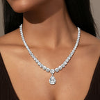 Classic Pear & Round Cut White Sapphire Pendant Necklace For Women Belovegrace