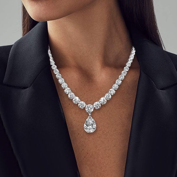 Classic Pear & Round Cut White Sapphire Pendant Necklace For Women Belovegrace