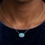 Vintage Golden Oval Cut Blue Opal Pendant Necklace For Women