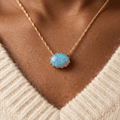 Vintage Golden Oval Cut Blue Opal Pendant Necklace For Women