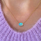 Vintage Golden Oval Cut Blue Opal Pendant Necklace For Women Belovegrace