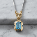 Two Tone Emerald Cut Aquamarine Sapphire Pendant Necklace For Women